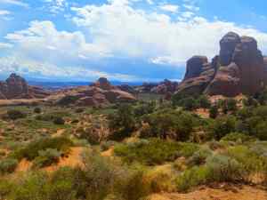 A view along the main road of Arches National Park