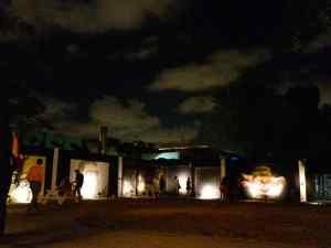Crazy clouds in the sky above the murals